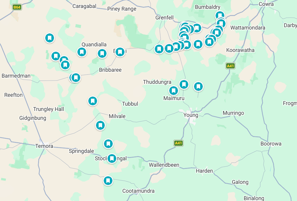 Google Map image showing pins with salinity data is collected